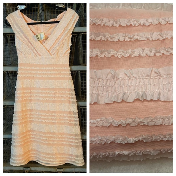 Tadashi y2k vintage ruffle applique Peach Midi Dress 2105 - Picture 1 of 12